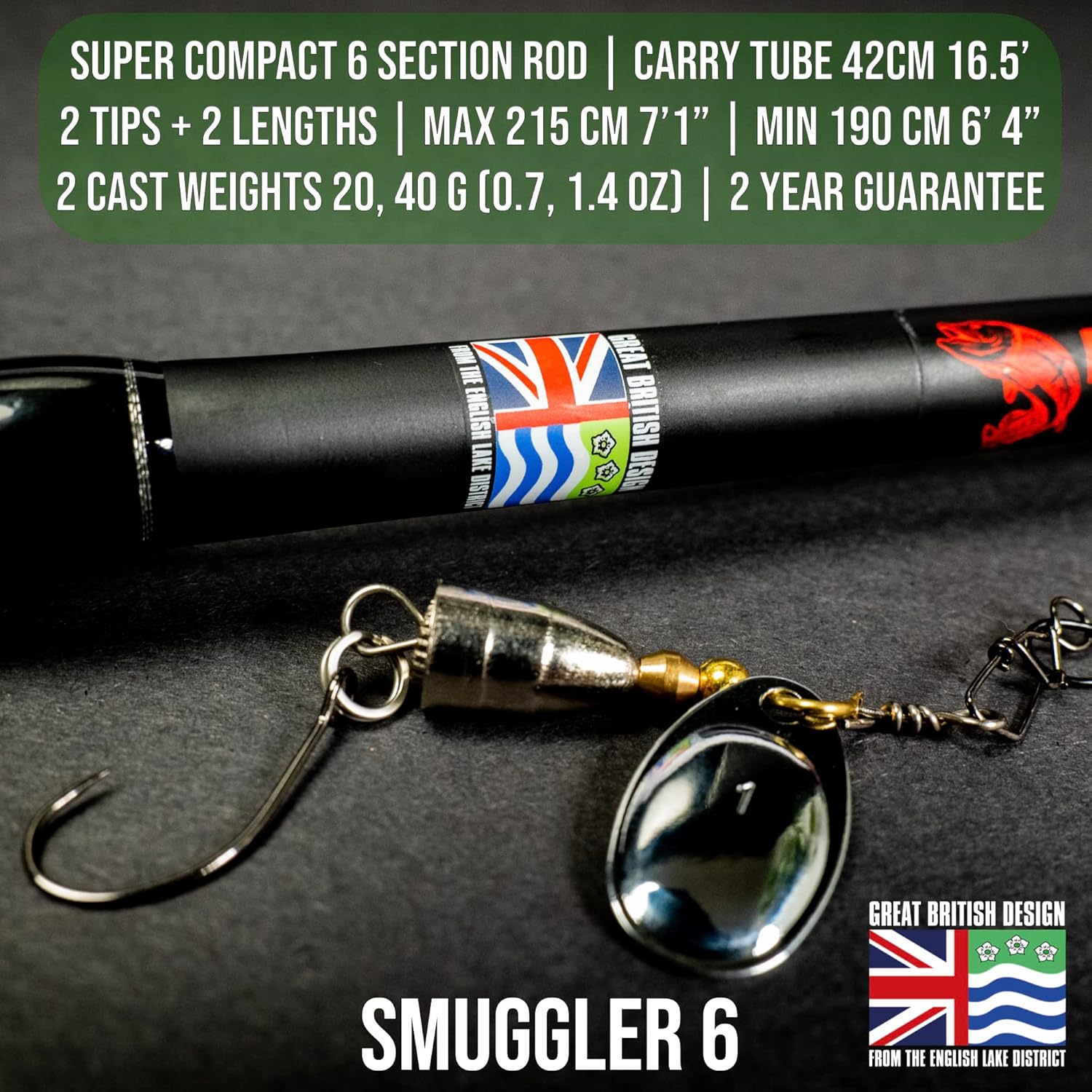 Rigged and Ready Smuggler Series Fishing Rods. 5 Unique Super Compact Multi-Function Rod Lengths, with 2 or 4 Tips for Active Travel Rod Anglers for Freshwater and seawater Fish · v9