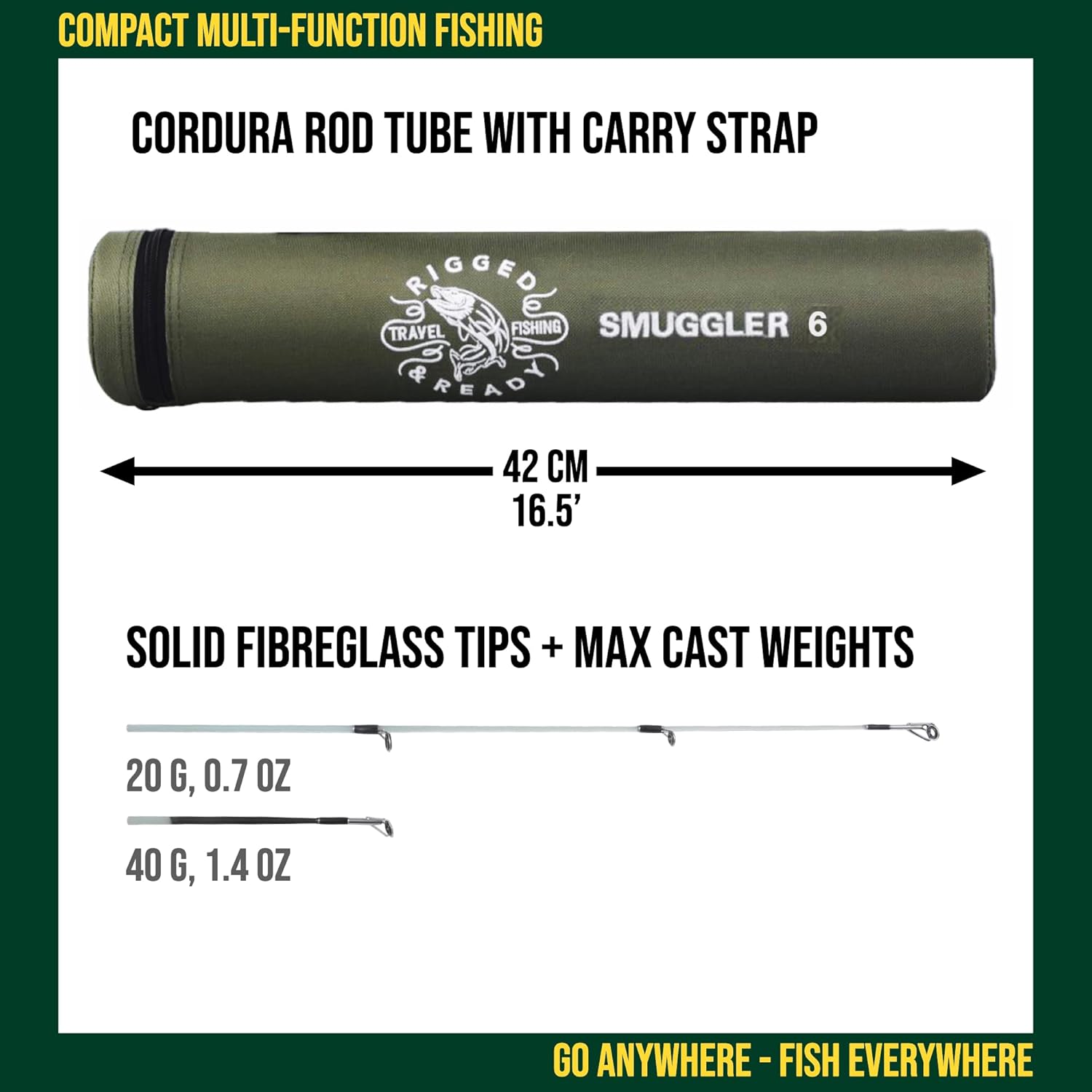 Rigged and Ready Smuggler Series Fishing Rods. 5 Unique Super Compact Multi-Function Rod Lengths, with 2 or 4 Tips for Active Travel Rod Anglers for Freshwater and seawater Fish · v9
