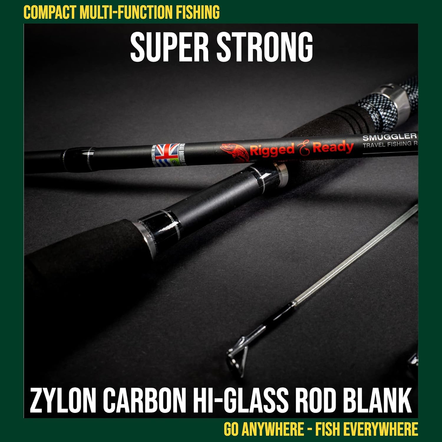 Rigged and Ready Smuggler Series Fishing Rods. 5 Unique Super Compact Multi-Function Rod Lengths, with 2 or 4 Tips for Active Travel Rod Anglers for Freshwater and seawater Fish · v9
