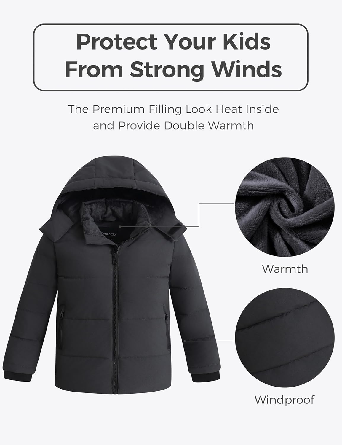 wantdo Boys Windproof Padded Winter Coat Hooded Puffer Jacket Outwear