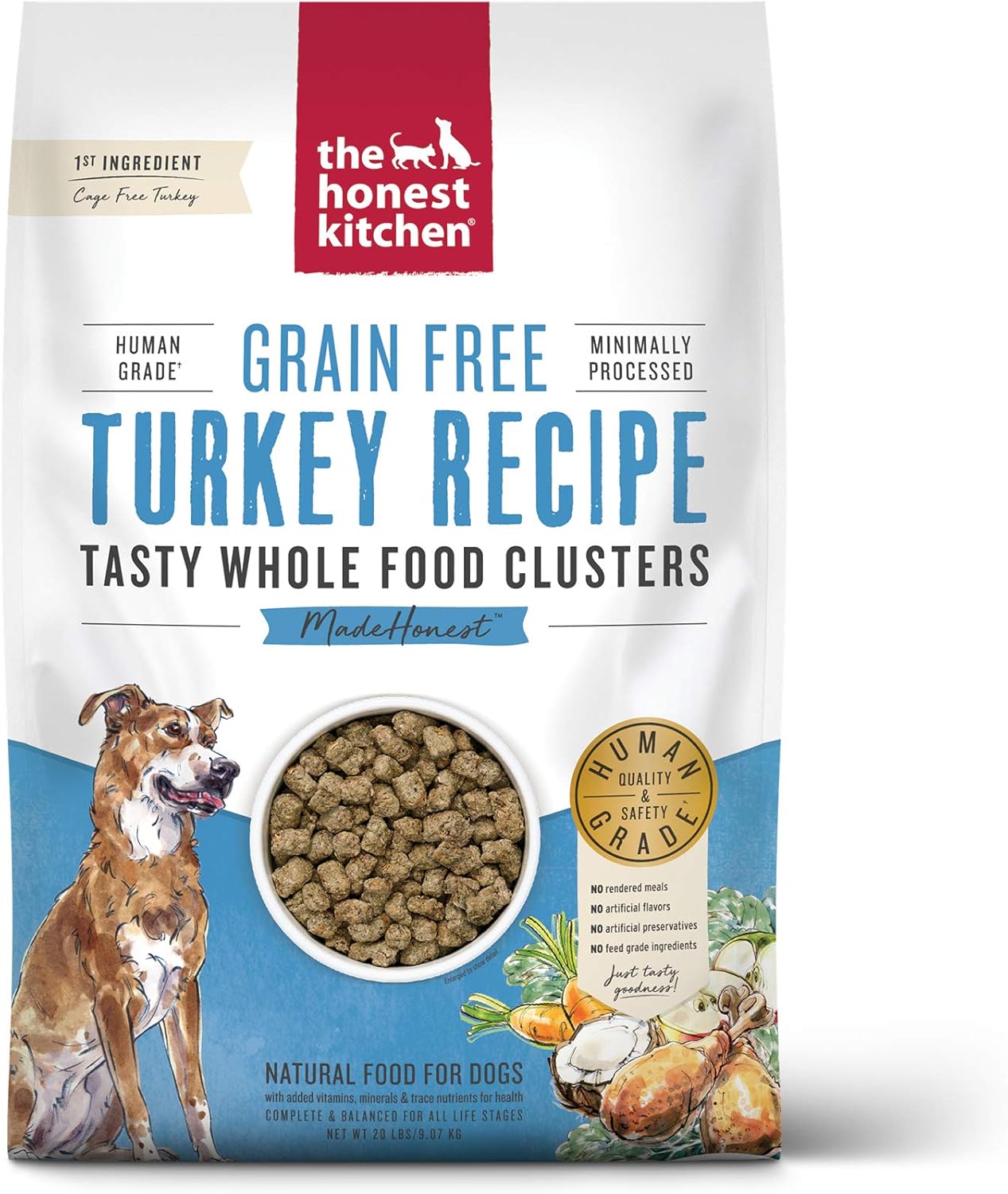 Alimento seco para perros The Honest Kitchen Whole Food Clusters, sin cereales, para pavo, bolsa de 20 libras