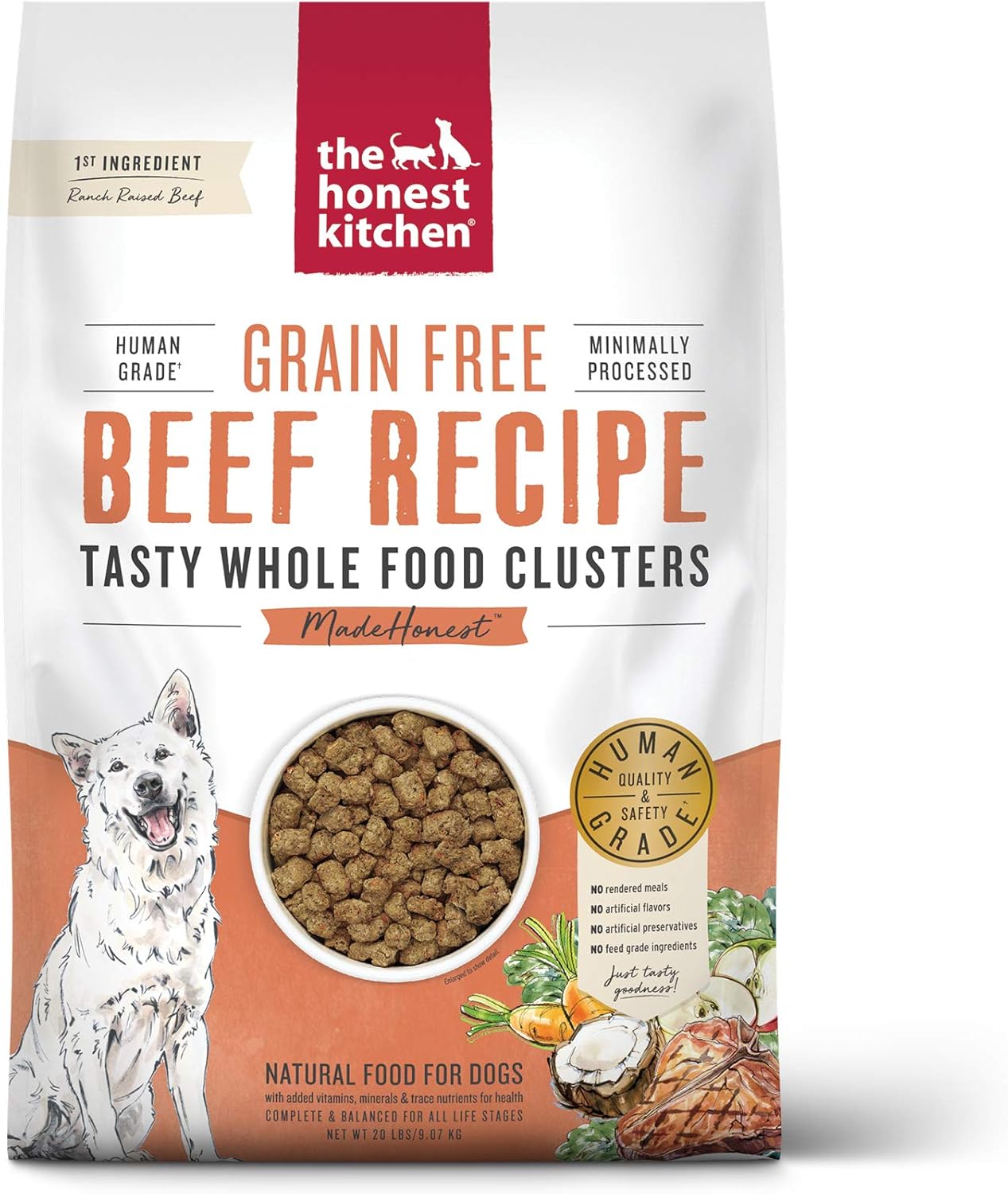 Nourriture sèche pour chiens The Honest Kitchen Whole Food Clusters à base de bœuf sans céréales, sac de 20 livres