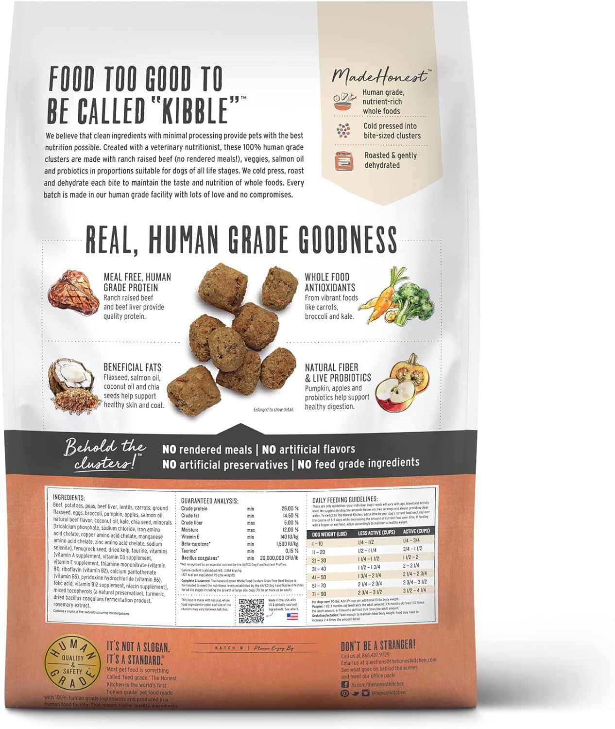 Nourriture sèche pour chiens The Honest Kitchen Whole Food Clusters à base de bœuf sans céréales, sac de 20 livres