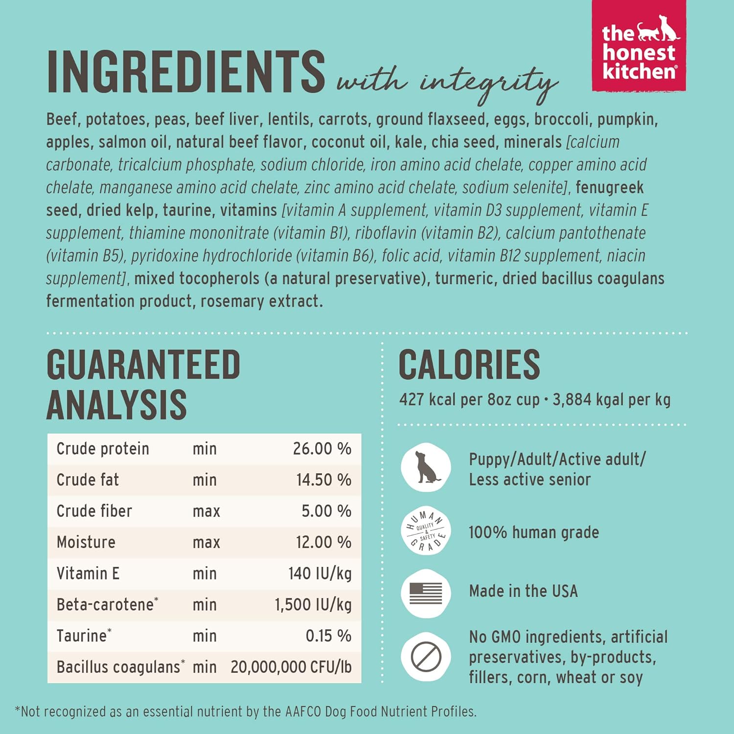 Nourriture sèche pour chiens The Honest Kitchen Whole Food Clusters à base de bœuf sans céréales, sac de 20 livres