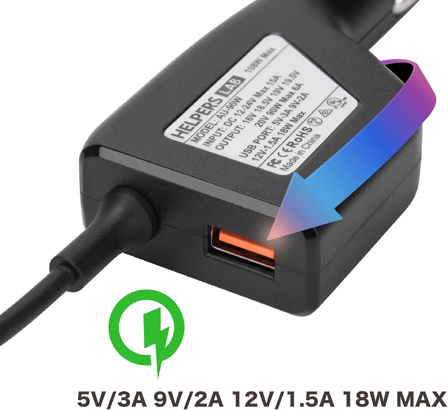Power Supply Car Adapter Charger for DELL Latitude XPS Precision Vostro Adamo Studio Inspiron 19.5V 3.34A 4.62A 65W 90W with 18W USB QC3.0 · v5