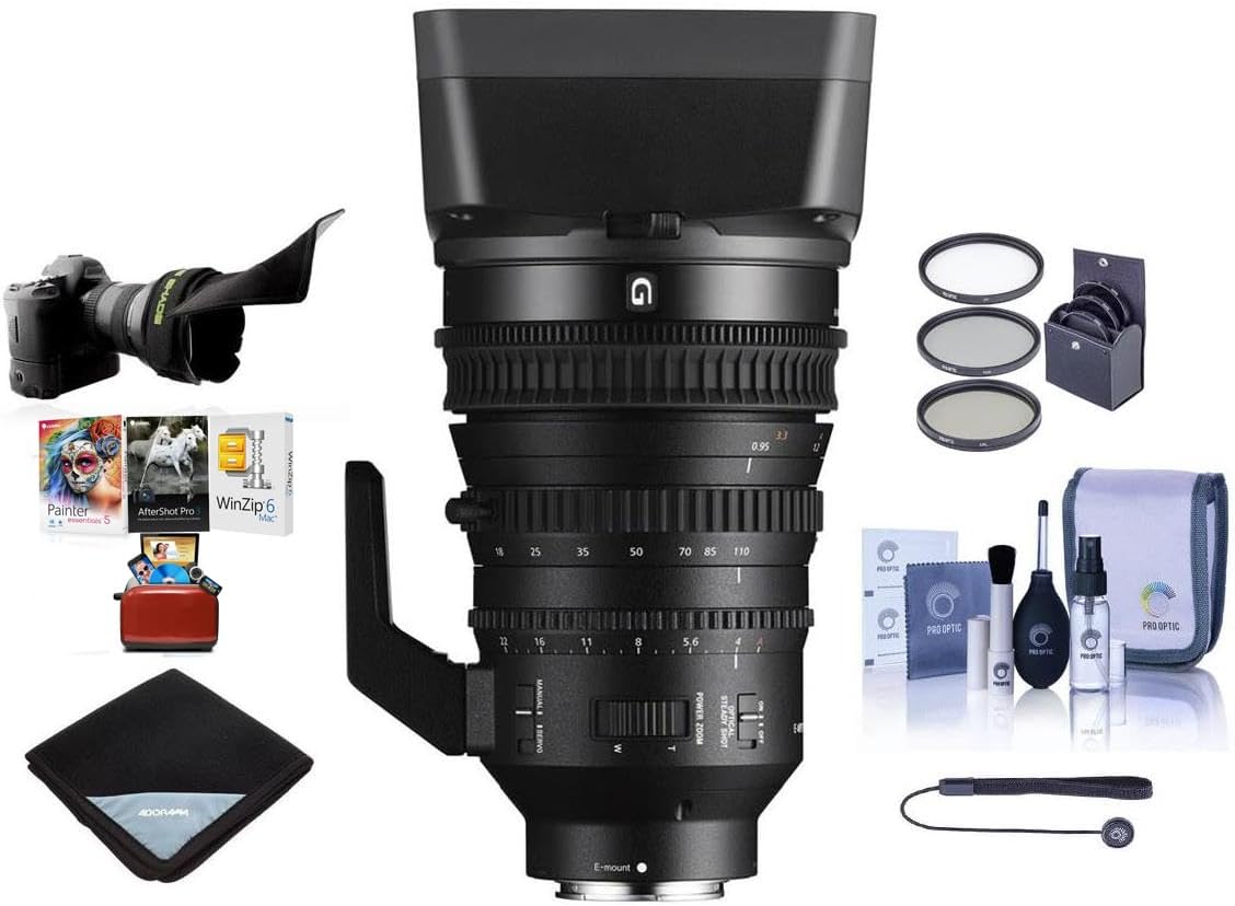 Obiettivo Sony E PZ 18-110 mm F4.0 G OSS E-Mount - Pacchetto con kit filtro da 95 mm, paralume flessibile, kit di pulizia, involucro per obiettivo (19x19), Lenscap Leash II, pacchetto software Mac