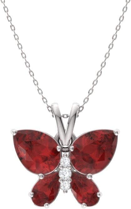 Kleine Halskette mit Diamondere, natürlichem und zertifiziertem Edelstein und Diamant-Schmetterling aus 14-karätigem Weißgold | 1,04 Karat Anhänger mit Kette