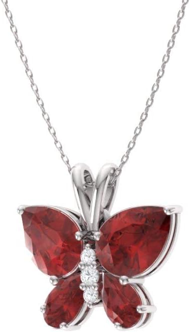 Diamondere, natuurlijke en gecertificeerde halsketting met edelstenen en diamanten, kleine vlinderketting in 14 karaat witgoud | Hanger met ketting van 1,04 karaat