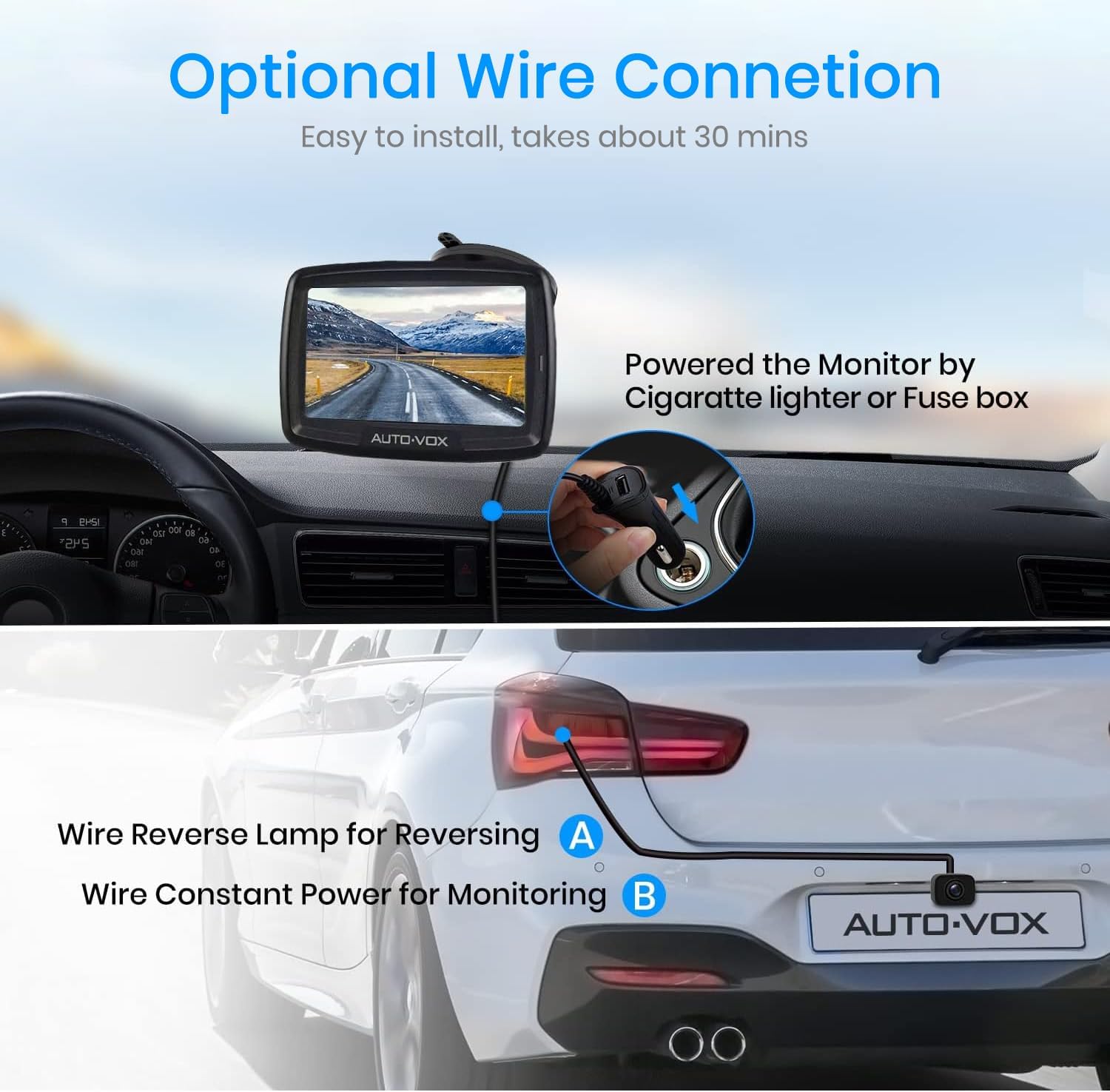 AUTO-VOX CS-2 Wireless Backup Camera with 4.3 Car Monitor, Easy Install Stable Digital Signal Back Up Camera System, Super Night Vision Reverse Cam for Truck, SUV, Van, Trailer · v3