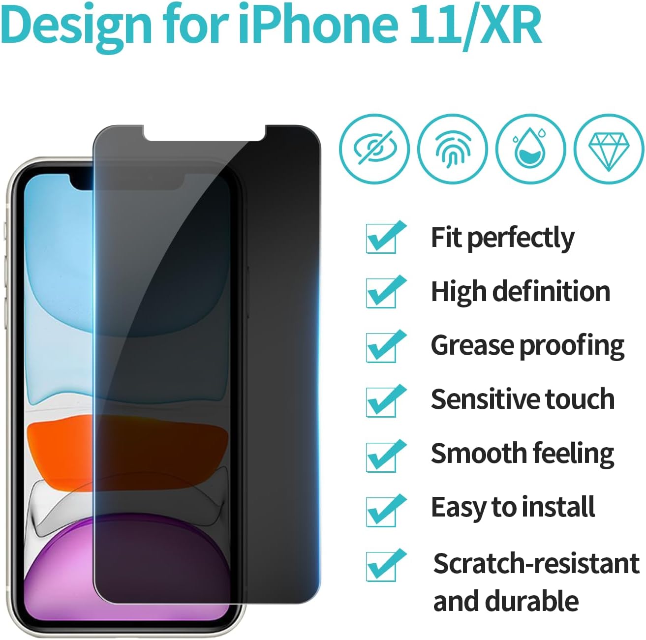 pehael [3 Pack Privacy Screen Protector for iPhone 11/iPhone XR Anti-Spy Tempered Glass Film 9H Hardness Upgrade Edge Protection Easy Installation Bubble Free [6.1 inch]