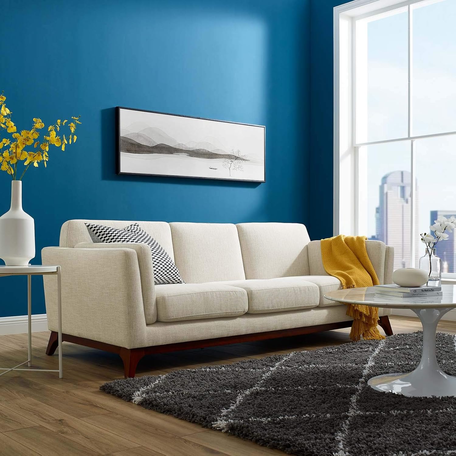 Divano moderno imbottito in tessuto Mid-Century Modway Chance, beige