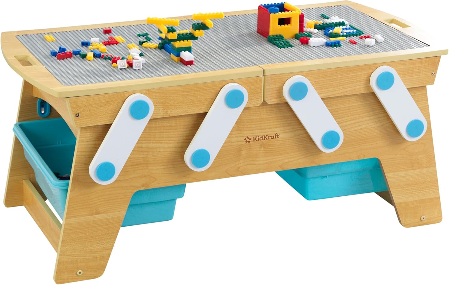 KidKraft Building Bricks Play N Store Wooden Table, Childrens Toy Storage with Bins, 200  Building Blocks Included, Natural, Gift for Ages 3 · v5