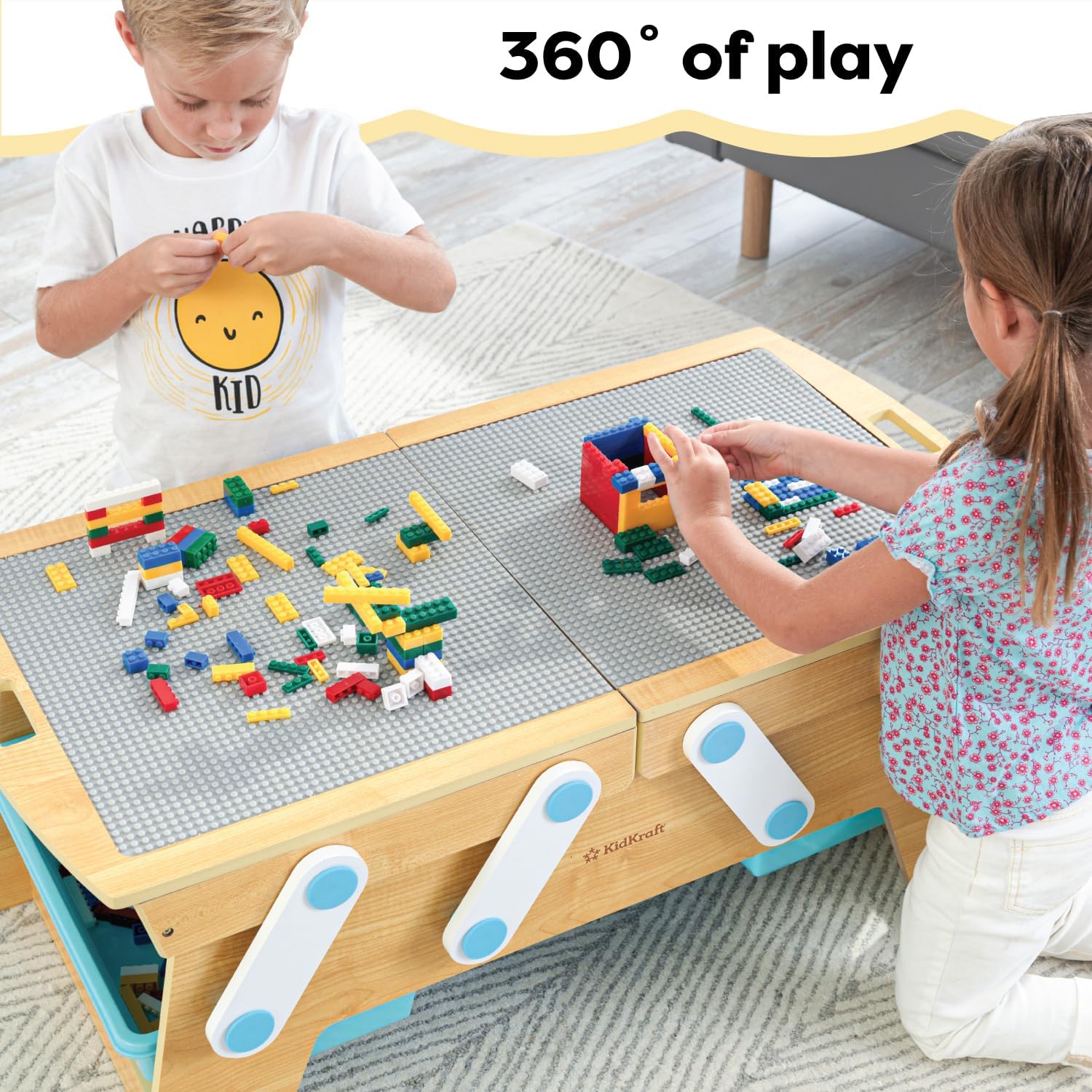 KidKraft Building Bricks Play N Store Wooden Table, Childrens Toy Storage with Bins, 200 Building Blocks Included, Natural, Gift for Ages 3 · v5