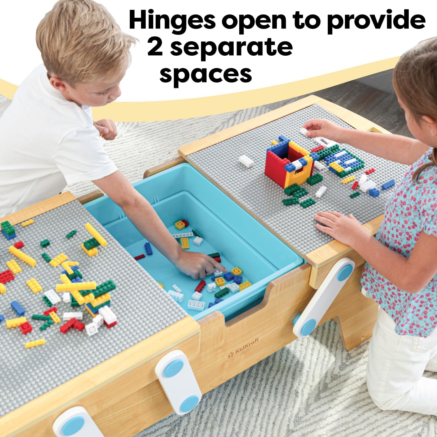 KidKraft Building Bricks Play N Store Wooden Table, Childrens Toy Storage with Bins, 200 Building Blocks Included, Natural, Gift for Ages 3 · v5