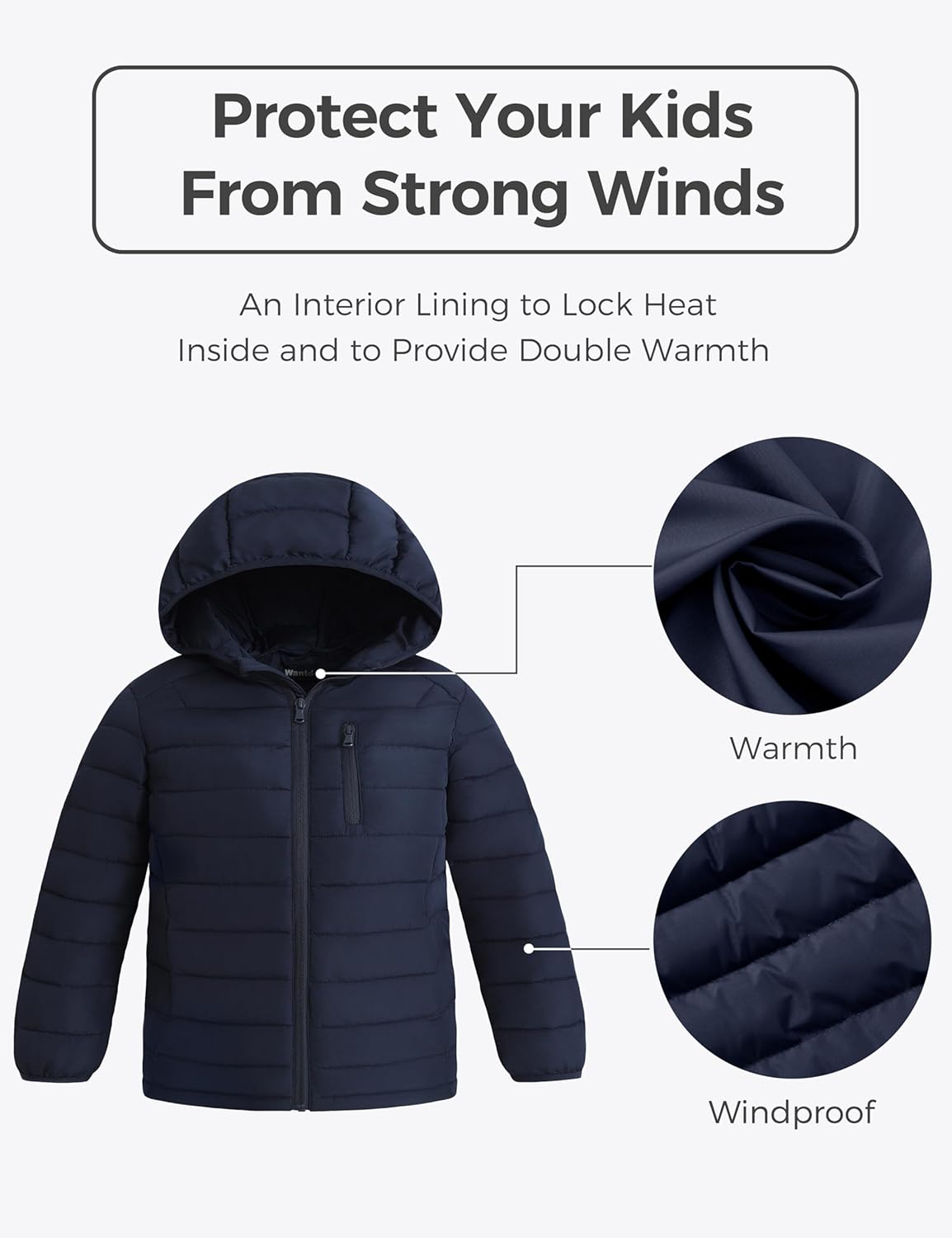 wantdo Boys Winter Coat Lightweight Puffer Jacket Waterproof Hooded Outerwear