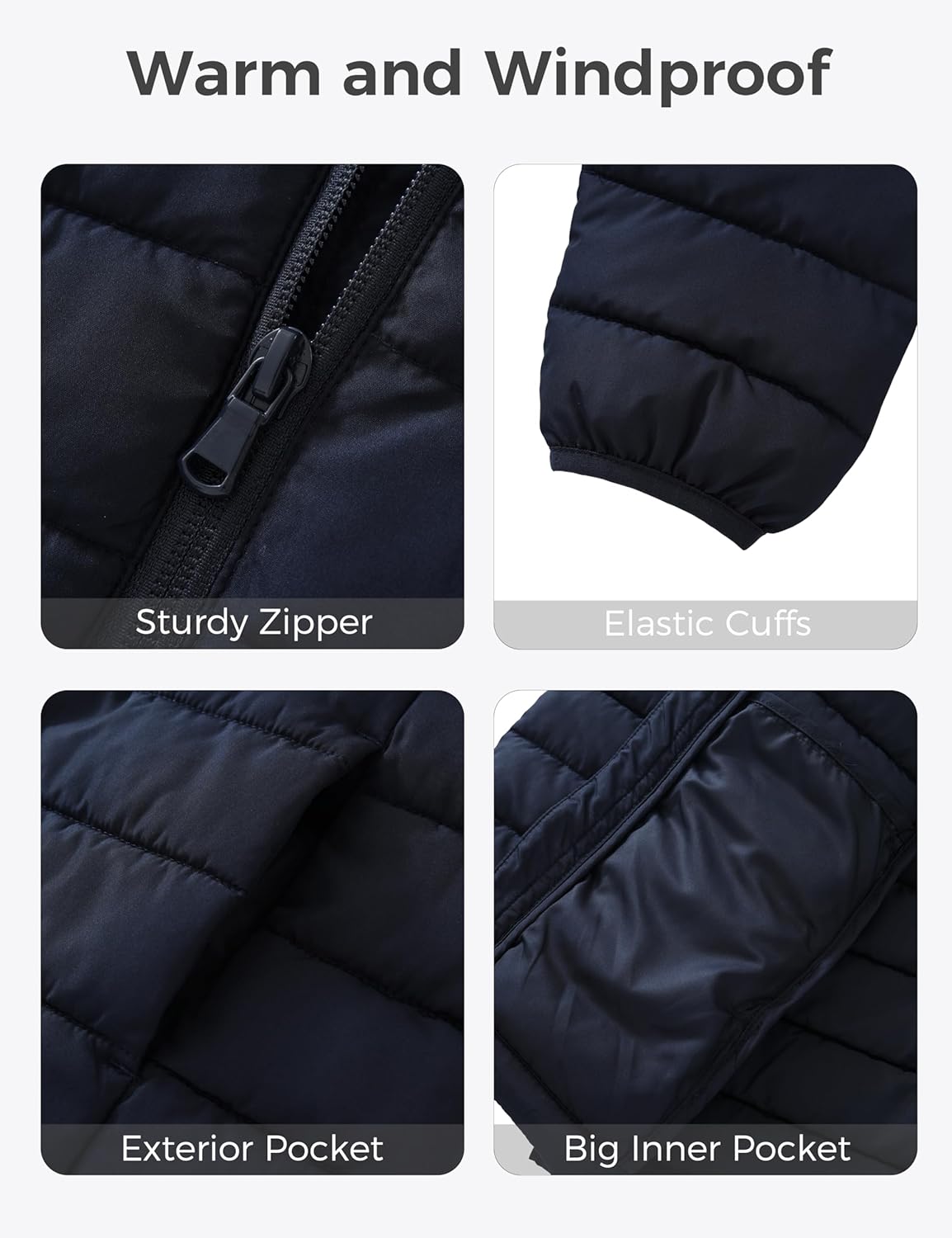 wantdo Boys Winter Coat Lightweight Puffer Jacket Waterproof Hooded Outerwear