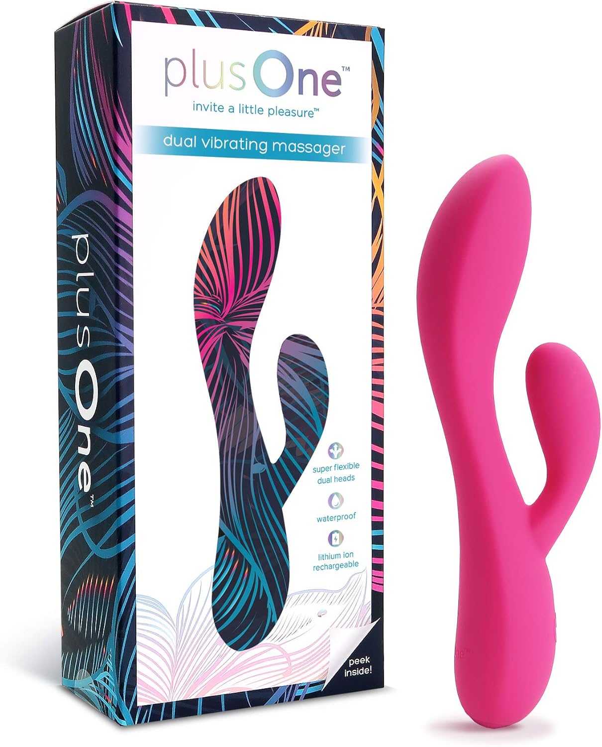 plusOne Dual Rabbit Vibrator for Women - Made of Body-Safe Silicone, Fully Waterproof, USB Rechargeable - Dual Vibrating Massager with 10 Vibration Settings · v2