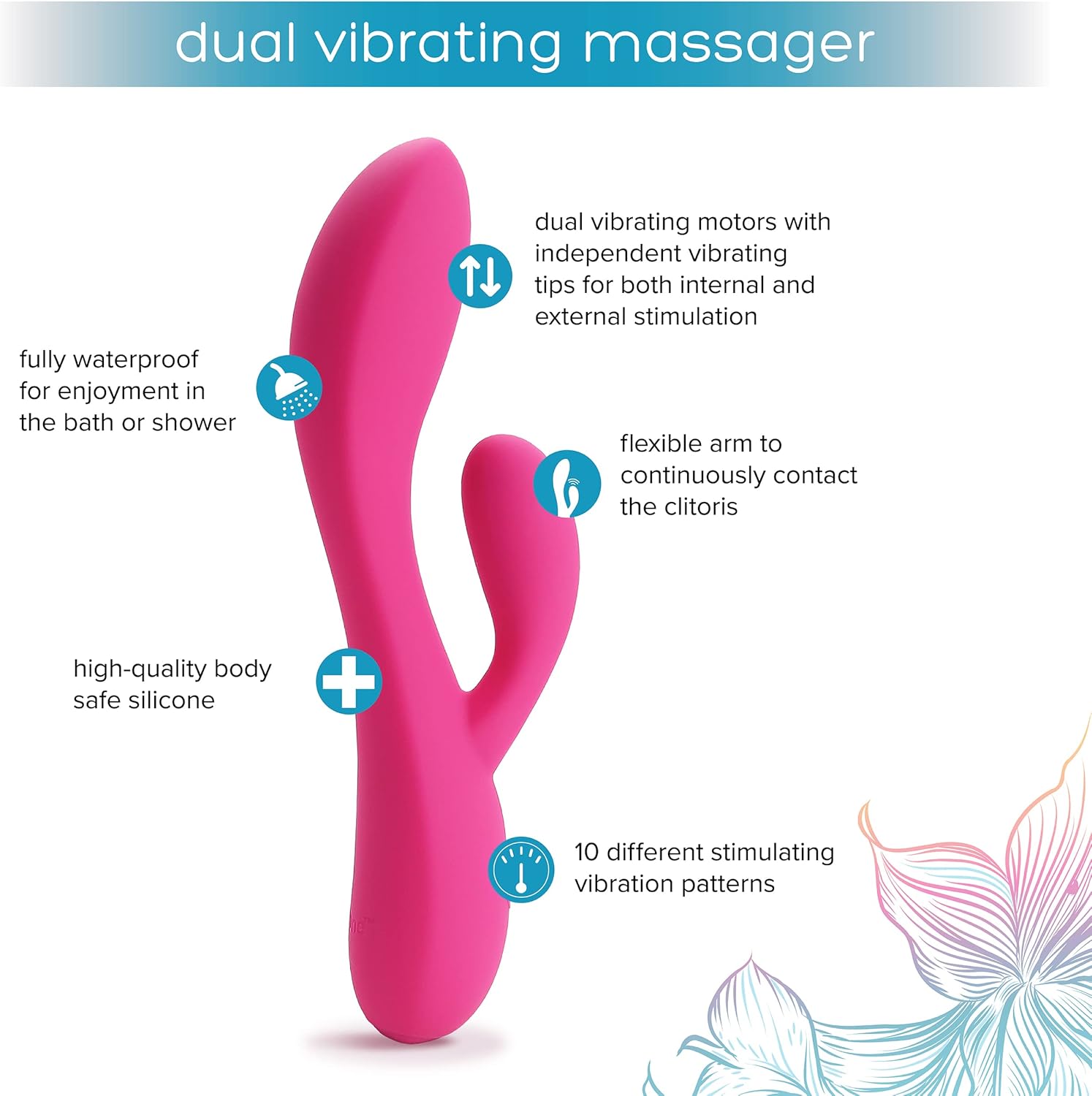 plusOne Dual Rabbit Vibrator for Women - Made of Body-Safe Silicone, Fully Waterproof, USB Rechargeable - Dual Vibrating Massager with 10 Vibration Settings · v2