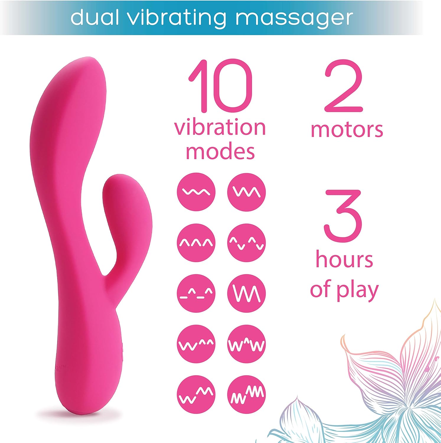 plusOne Dual Rabbit Vibrator for Women - Made of Body-Safe Silicone, Fully Waterproof, USB Rechargeable - Dual Vibrating Massager with 10 Vibration Settings · v2