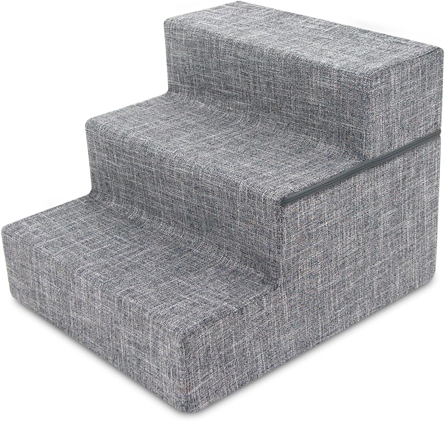 Best Pet Supplies Scalette pieghevoli in schiuma per cani e gatti di piccola taglia, scale a rampa portatili per arrampicata su divano, divano e letto alto, supporto per gradini interni bilanciato antiscivolo, sicuro per le zampe - lino grigio cenere, 3 gradini
