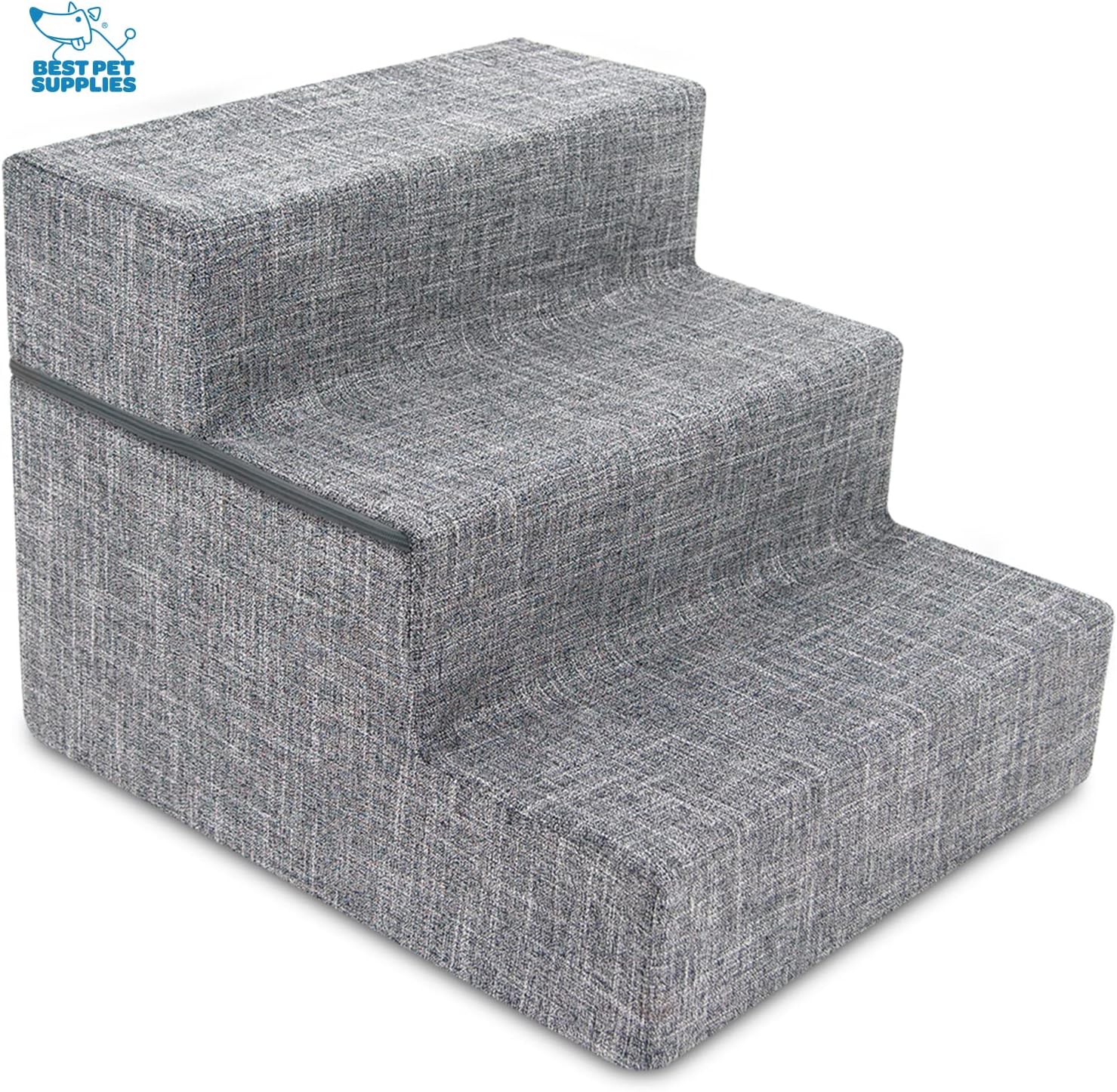 Best Pet Supplies Scalette pieghevoli in schiuma per cani e gatti di piccola taglia, scale a rampa portatili per arrampicata su divano, divano e letto alto, supporto per gradini interni bilanciato antiscivolo, sicuro per le zampe - lino grigio cenere, 3 gradini