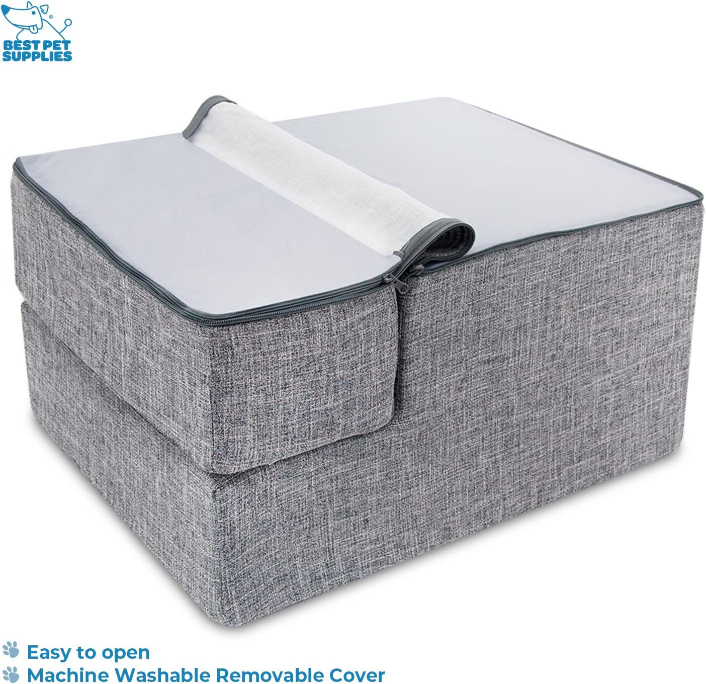 Best Pet Supplies Scalette pieghevoli in schiuma per cani e gatti di piccola taglia, scale a rampa portatili per arrampicata su divano, divano e letto alto, supporto per gradini interni bilanciato antiscivolo, sicuro per le zampe - lino grigio cenere, 3 gradini