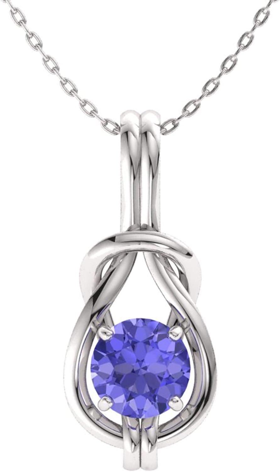 Collar solitario Diamondere con nudo infinito de tanzanita natural y certificado en oro blanco de 14 k | colgante de 0,42 quilates con cadena de 18 pulgadas