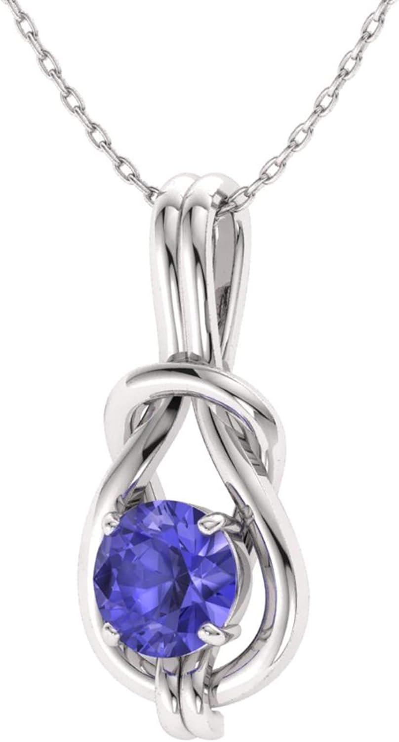 Collar solitario Diamondere con nudo infinito de tanzanita natural y certificado en oro blanco de 14 k | colgante de 0,42 quilates con cadena de 18 pulgadas