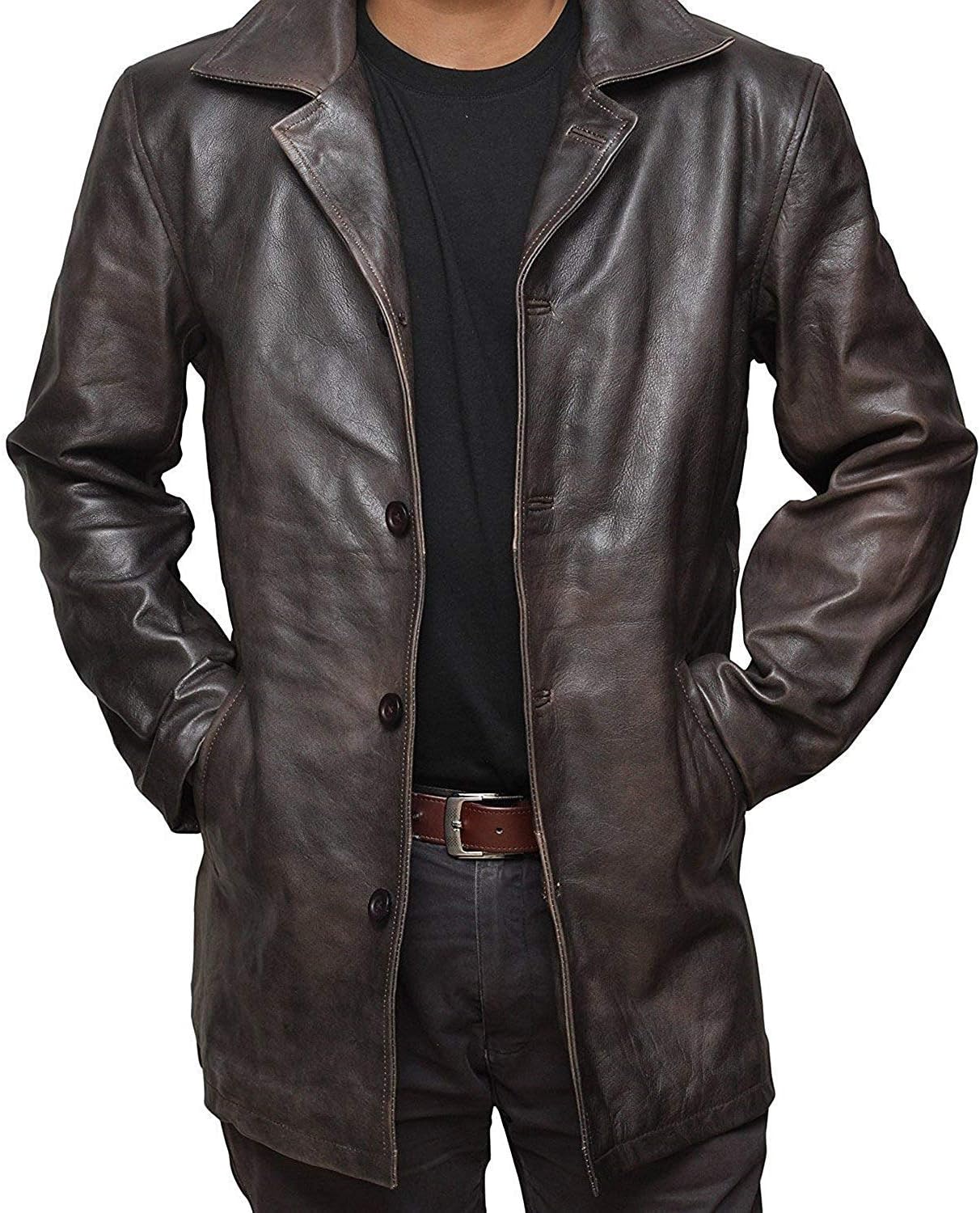 Mens Military Type Lambskin Leather Trench Coat · v3
