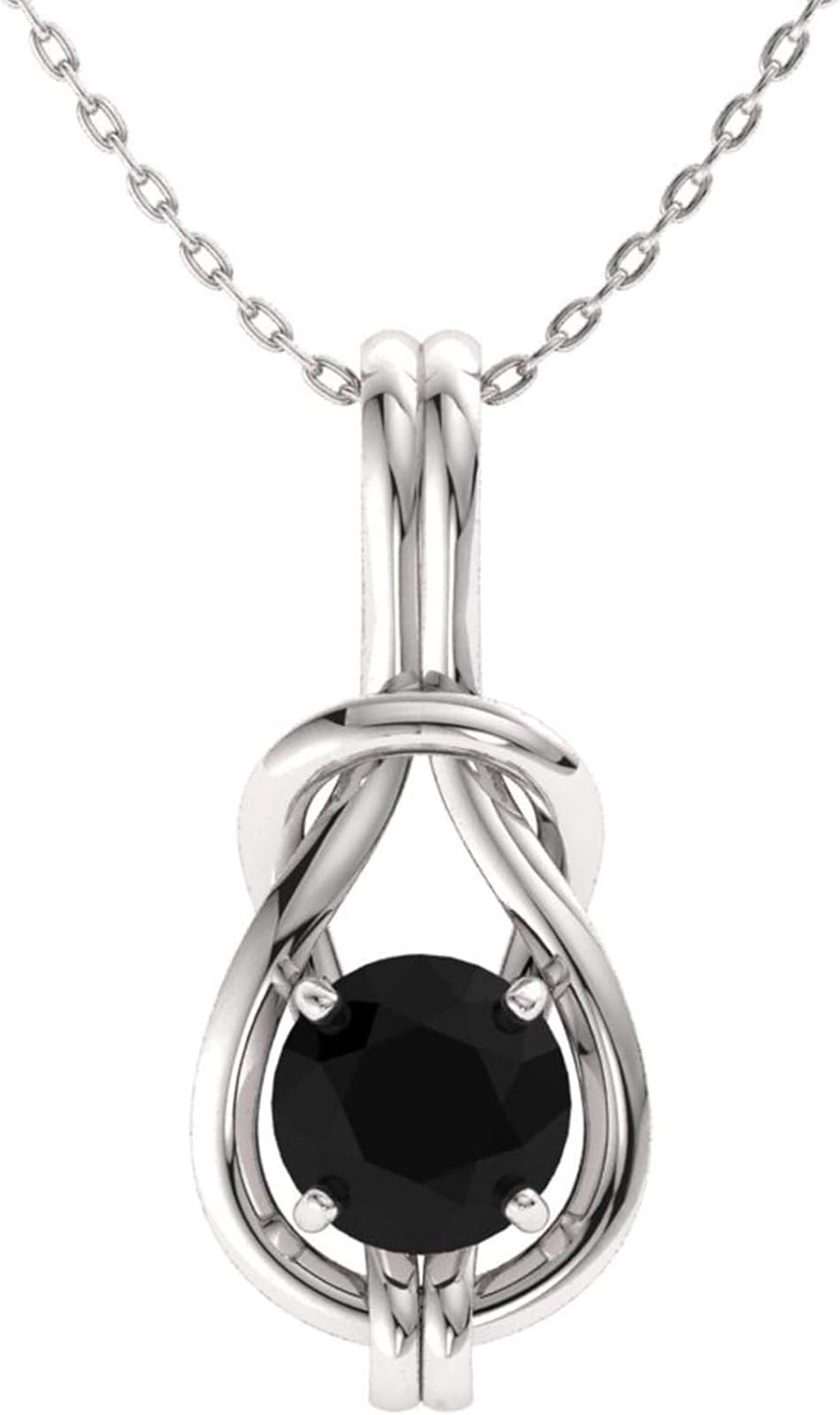 Diamondere Natural and Certified Gemstone Infinity Knot Solitaire Necklace in 14k Solid Gold | 0.37 Carat Pendant with 18 Inch Chain · v2