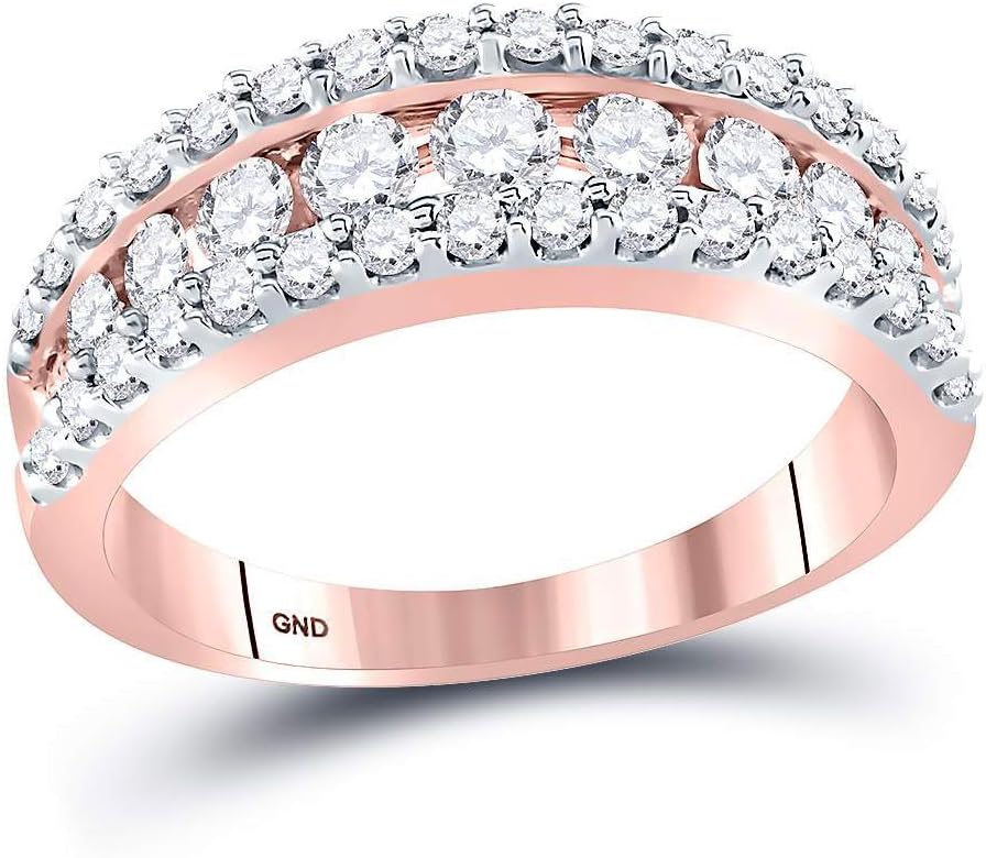 Anello a fascia da donna in oro rosa 14kt con diamanti marroni rotondi 1.00 Cttw