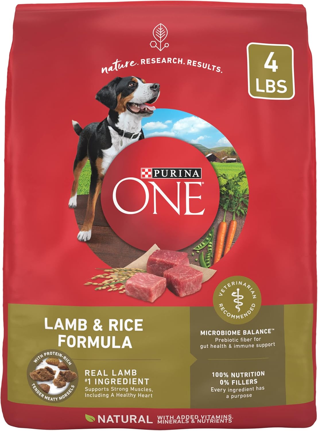 طعام الكلاب الجاف Purina ONE بتركيبة لحم الضأن والأرز - (عبوة من 4 أكياس) 4 رطل