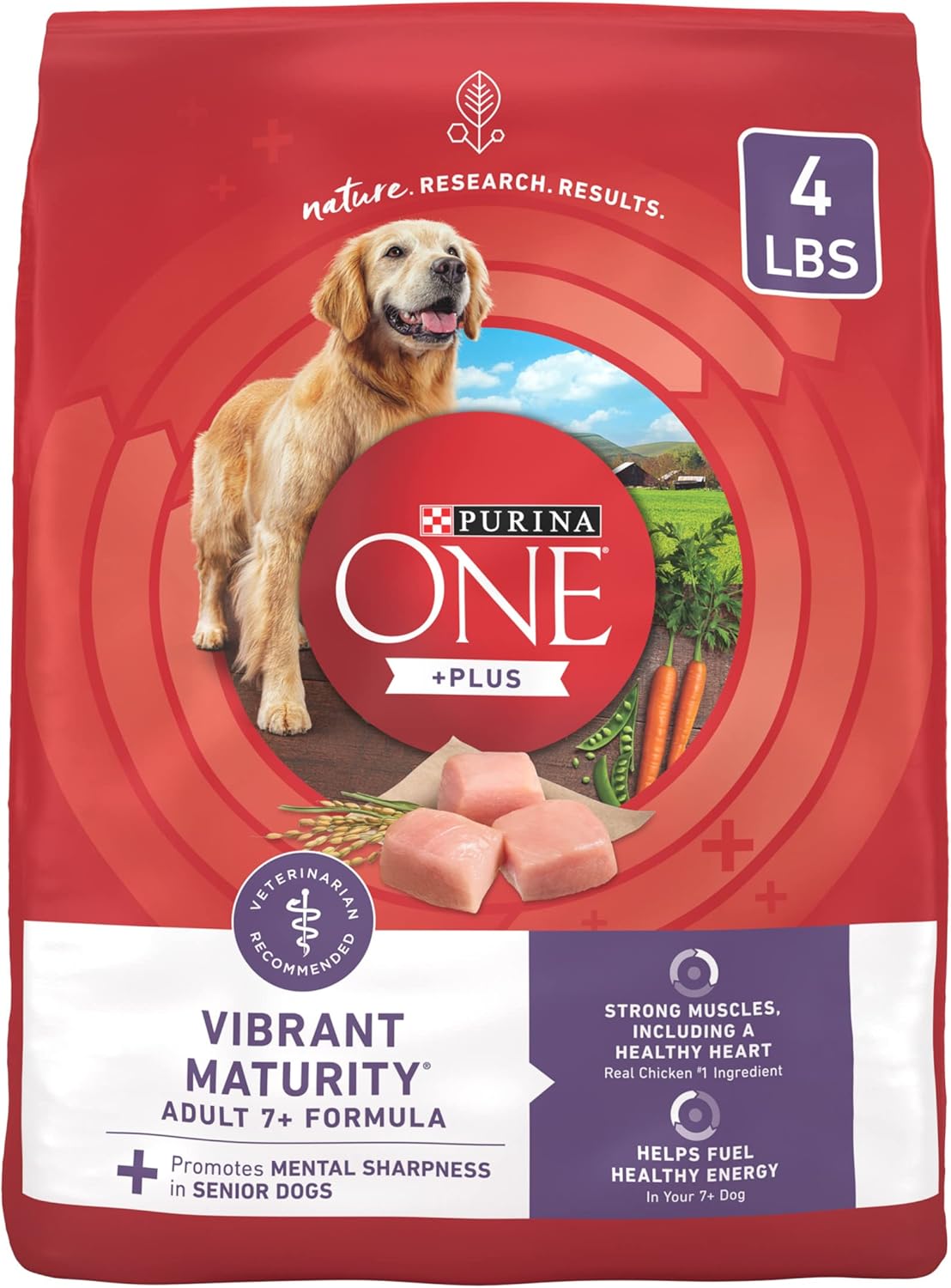 طعام جاف للكلاب المسنة عالي البروتين Purina ONE Plus Vibrant Maturity Adult 7 Plus Formula - (عبوة من 4 أكياس) 4 رطل