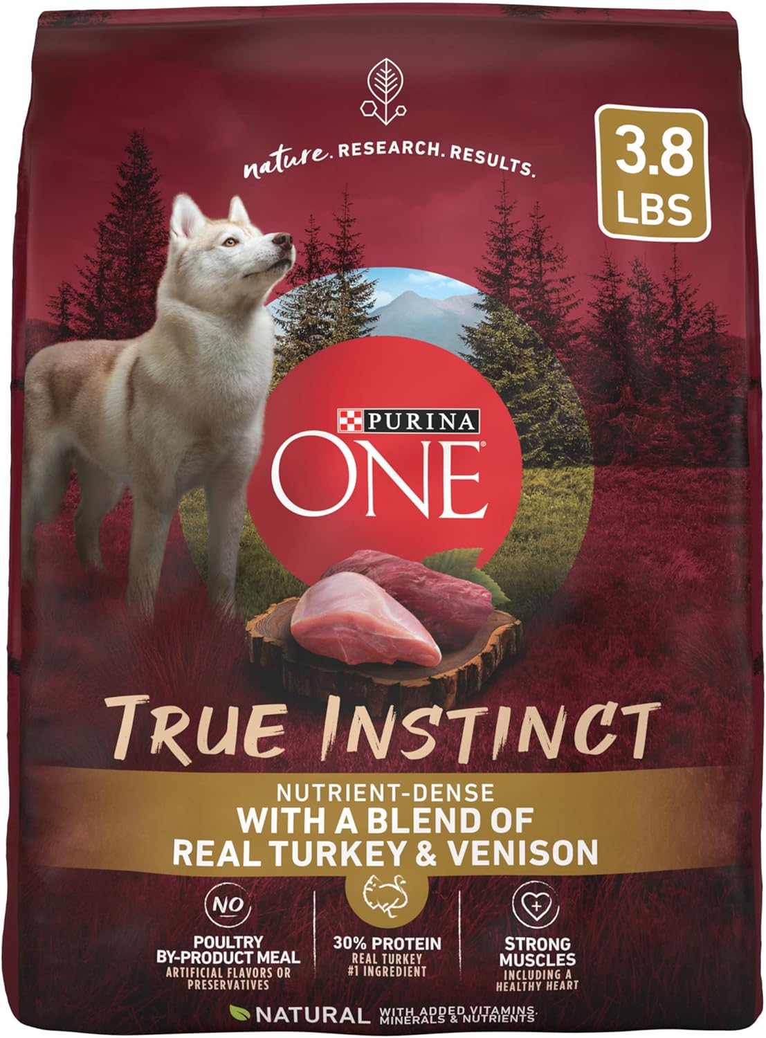 Nourriture sèche pour chiens Purina ONE True Instinct contenant un mélange de vraie dinde et de gibier - (Lot de 4) sacs de 3,8 livres