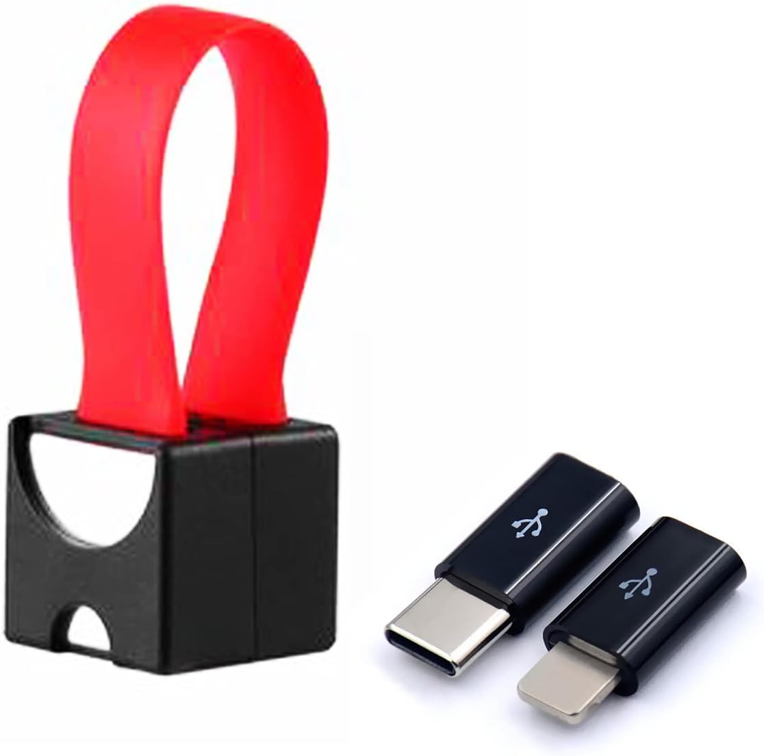شاحن هاتف صغير من CACACOL يعمل ببطارية AA/AAA، شاحن طوارئ للهواتف الذكية متوافق مع محول MicroUSB إلى Lightning وUSB-C مناسب للهواتف المحمولة والأجهزة المحمولة (أحمر)