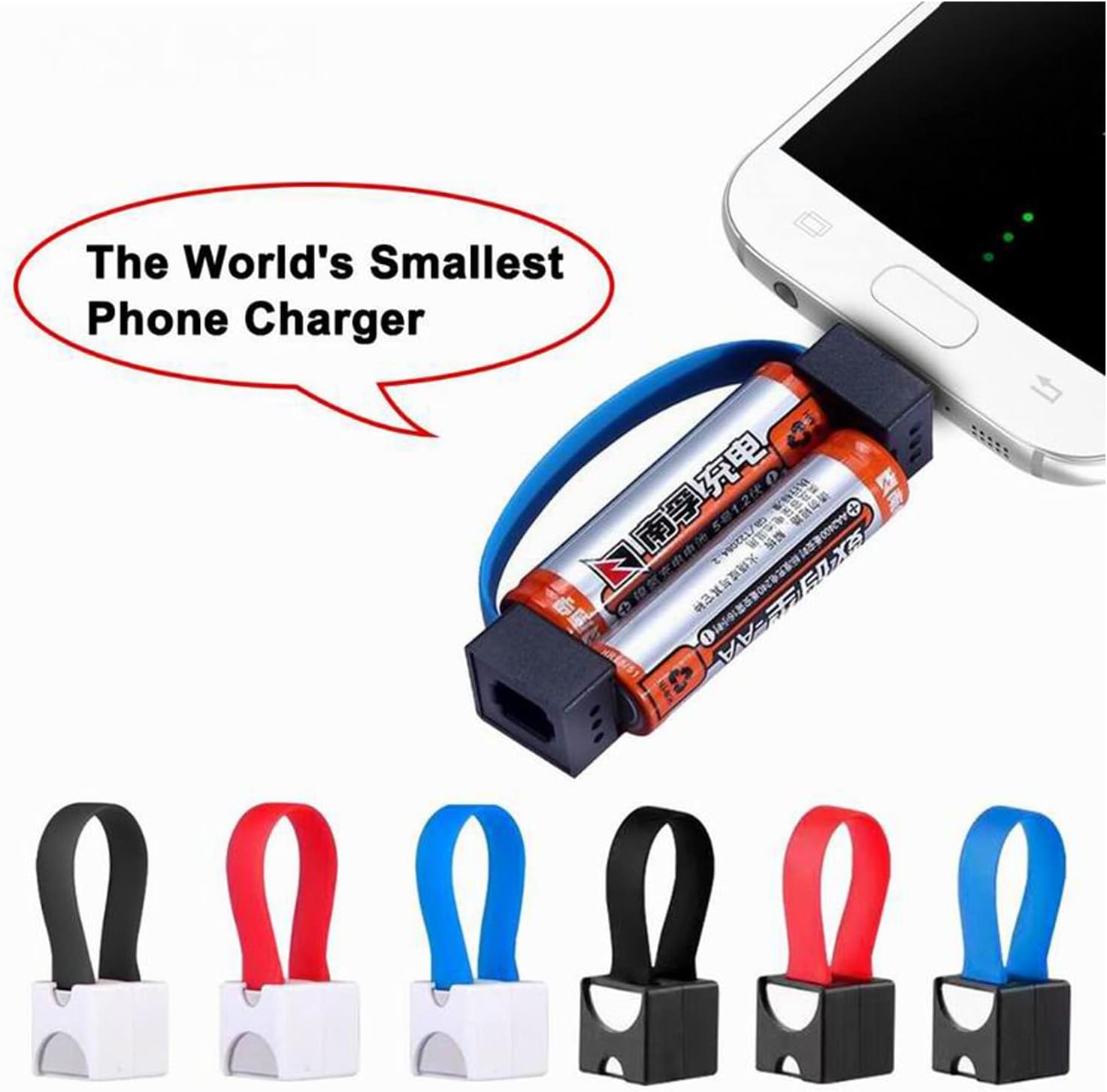 CACACOL Mini Phone Charger Powered by AA/AAA Battery Smartphone Emergency Charger Compatible with MicroUSB to Lightning and USB-C Adapter Suit for Cell Phone Portable Devices (Red) · v2