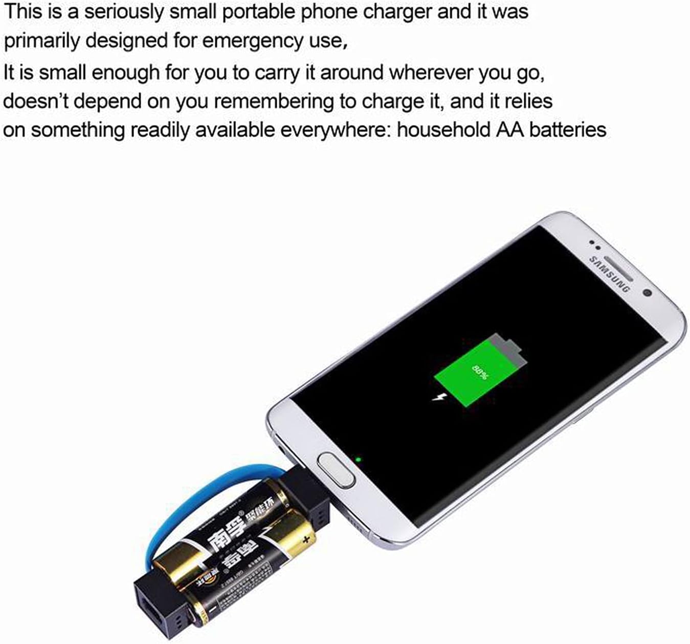 CACACOL Mini Phone Charger Powered by AA/AAA Battery Smartphone Emergency Charger Compatible with MicroUSB to Lightning and USB-C Adapter Suit for Cell Phone Portable Devices (Red) · v2