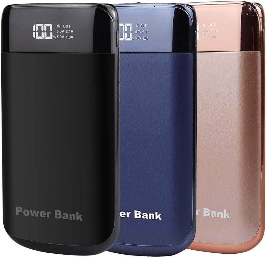 Batterie de secours externe LED LCD 50 000 mAh, 20 W, 2 ports USB, pour iPhone, Samsung, smartphone Android (or rose)