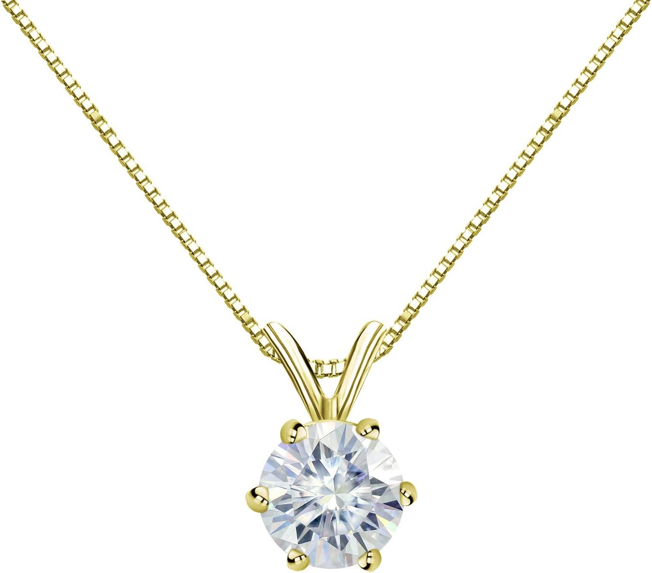 Collana con ciondolo solitario rotondo in moissanite da 1/2 a 3 carati e mezzo in oro 14 carati (J-K, cttw) Anello a molla a catena regolabile a 6 punte da 16-18 pollici di Diamond Wish