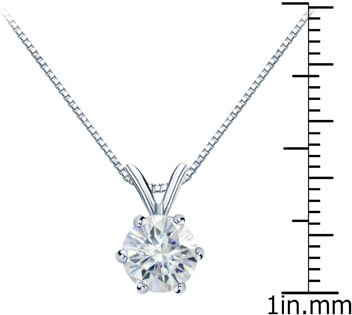 Collana con ciondolo solitario rotondo in moissanite da 1/2 a 3 carati e mezzo in oro 14 carati (J-K, cttw) Anello a molla a catena regolabile a 6 punte da 16-18 pollici di Diamond Wish