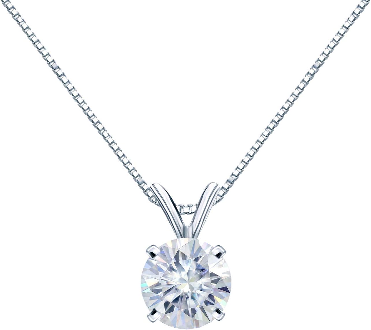 1/2 to 3 1/2 Carat Round Moissanite Solitaire Pendant Necklace in 14k Gold (H-I, cttw) 4-Prong 16 to 18 Inch Adjustable Chain Spring Ring by Diamond Wish · v4