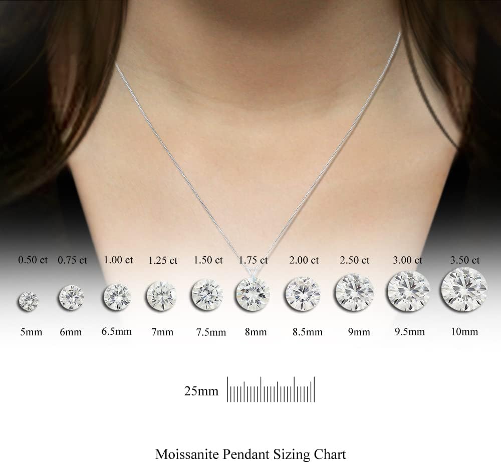 สร้อยคอจี้เพชรโมอิซาไนต์ทรงกลมขนาด 1/2 ถึง 3 1/2 กะรัตในทองคำ 14k (H-I, cttw) แหวนสปริงแบบ 4 ก้านพร้อมโซ่ปรับระดับได้ ความยาว 16 ถึง 18 นิ้ว โดย Diamond Wish