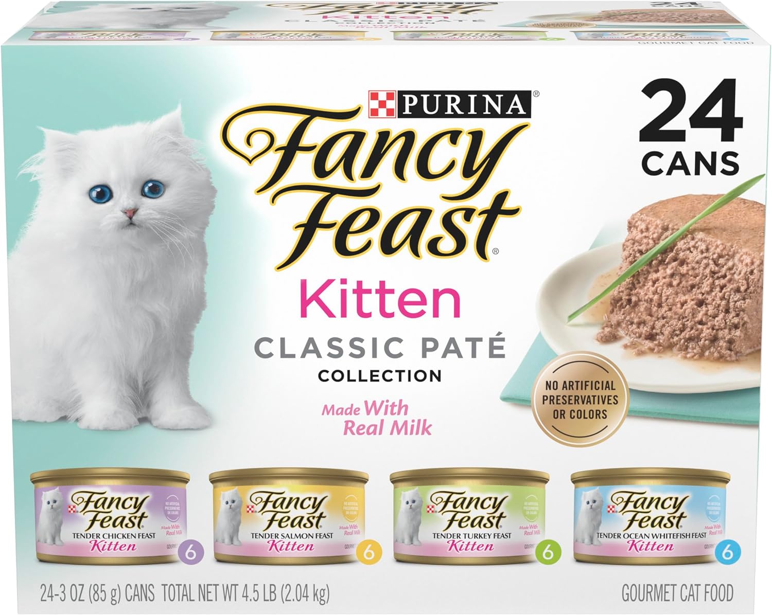 Pack varié de nourriture humide Purina Fancy Feast Tender Ocean pour corégone, dinde, poulet et saumon Feasts - Boîtes de 3 oz