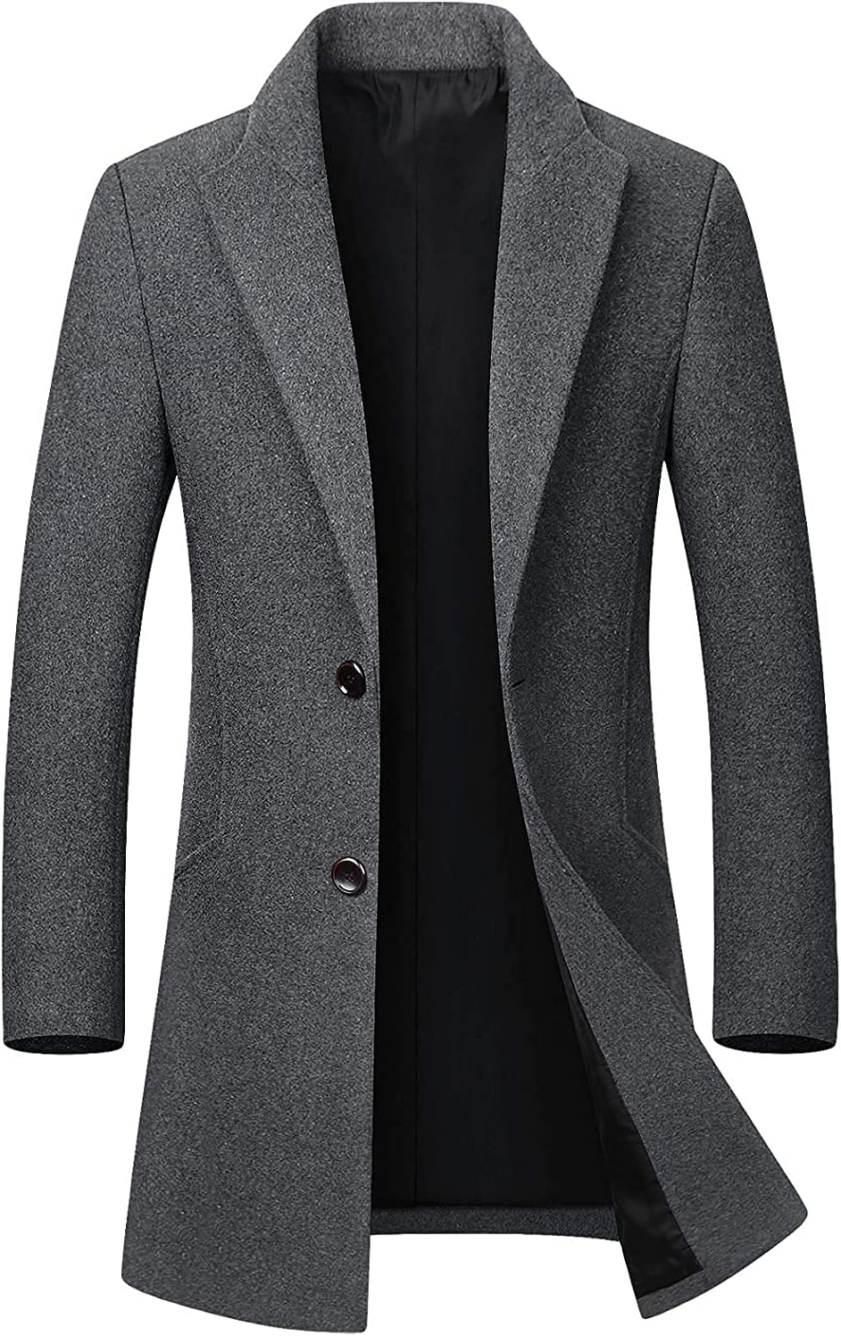 chouyatou Mens Mid-Length Single Breasted Wool Blend Top Coat · v2