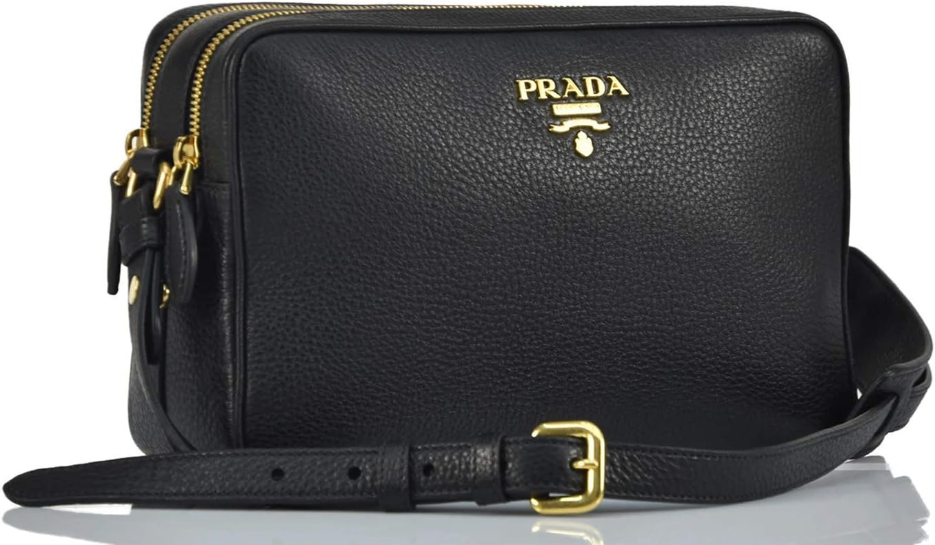 Prada zwarte Bandoliera Vitello Phenix leren schoudertas voor dames, 1BH079