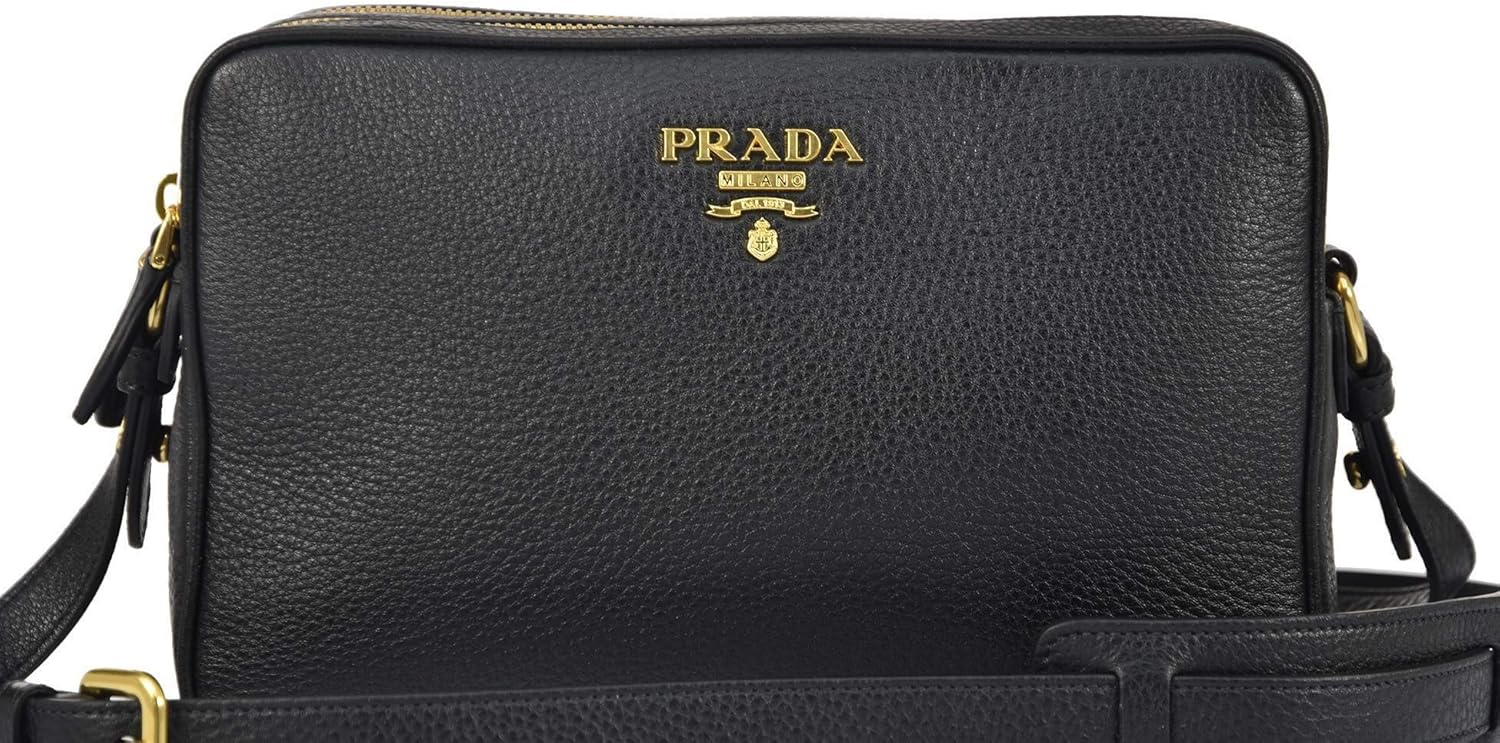 Prada zwarte Bandoliera Vitello Phenix leren schoudertas voor dames, 1BH079