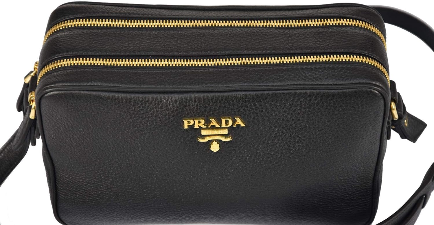 Prada zwarte Bandoliera Vitello Phenix leren schoudertas voor dames, 1BH079
