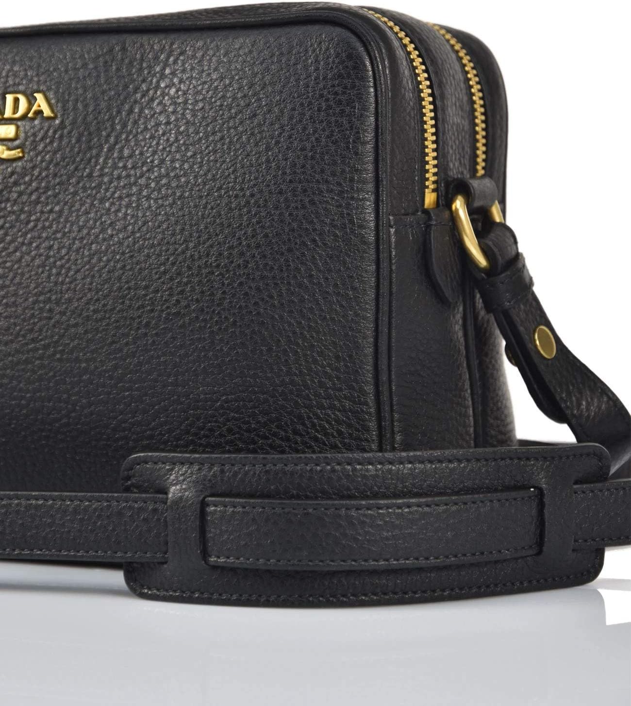 Prada zwarte Bandoliera Vitello Phenix leren schoudertas voor dames, 1BH079