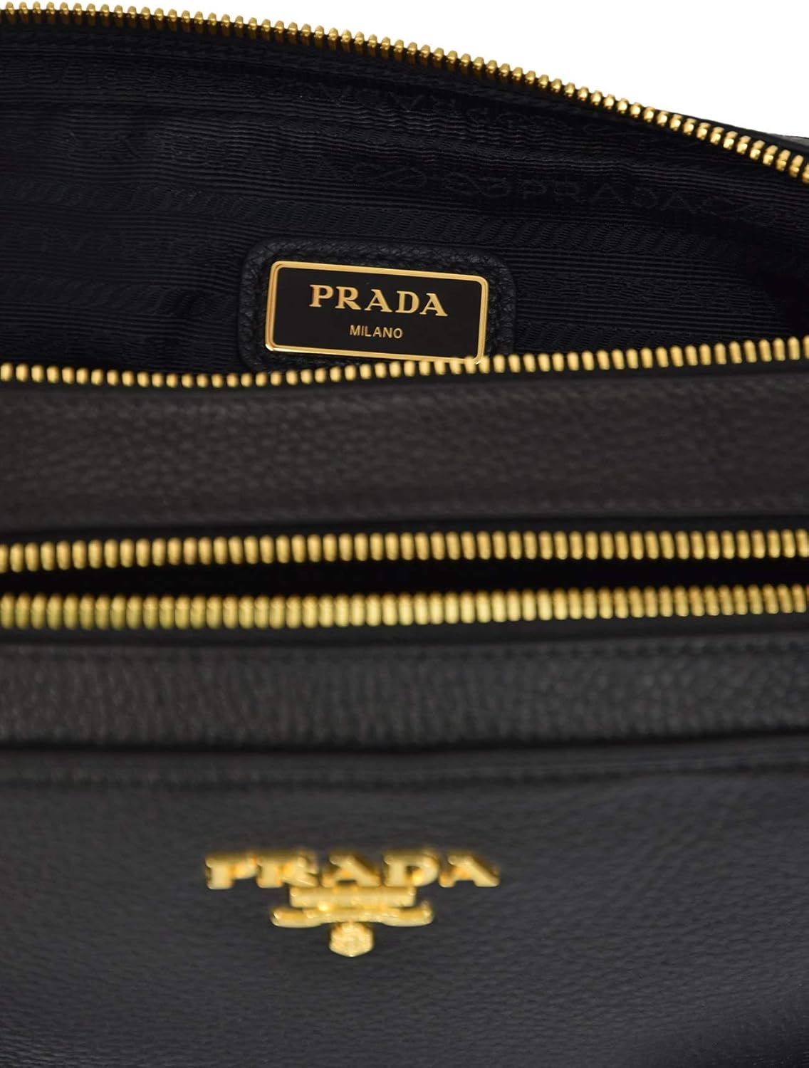 Prada zwarte Bandoliera Vitello Phenix leren schoudertas voor dames, 1BH079