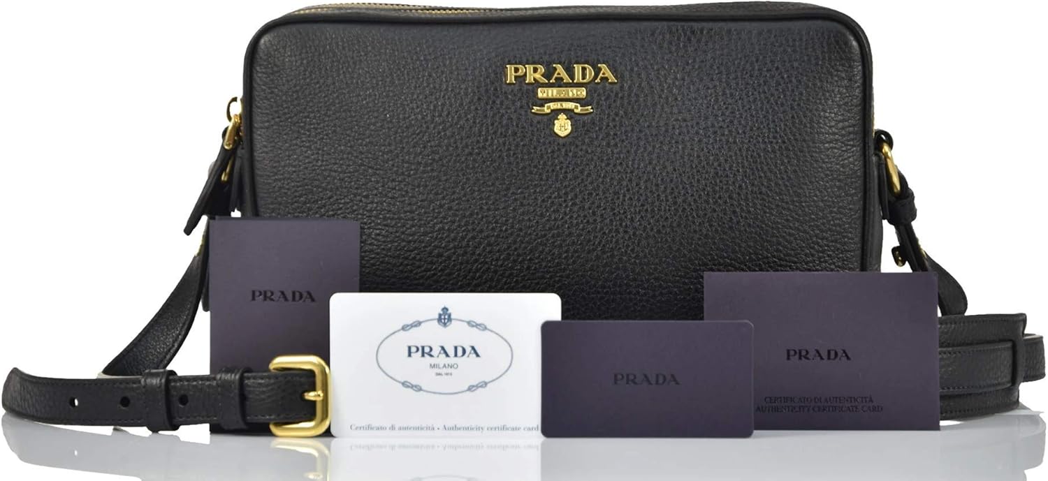 Prada zwarte Bandoliera Vitello Phenix leren schoudertas voor dames, 1BH079